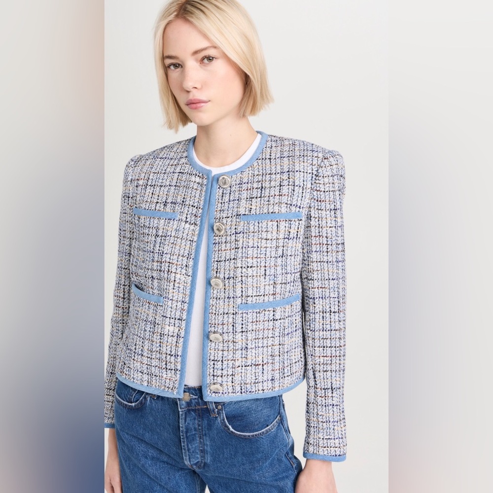 Elie Tahari Blue and White Tweed Blazer - Picture 6 of 16